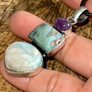 Caribbean Larimar Crystal Pendant 2 1/4”